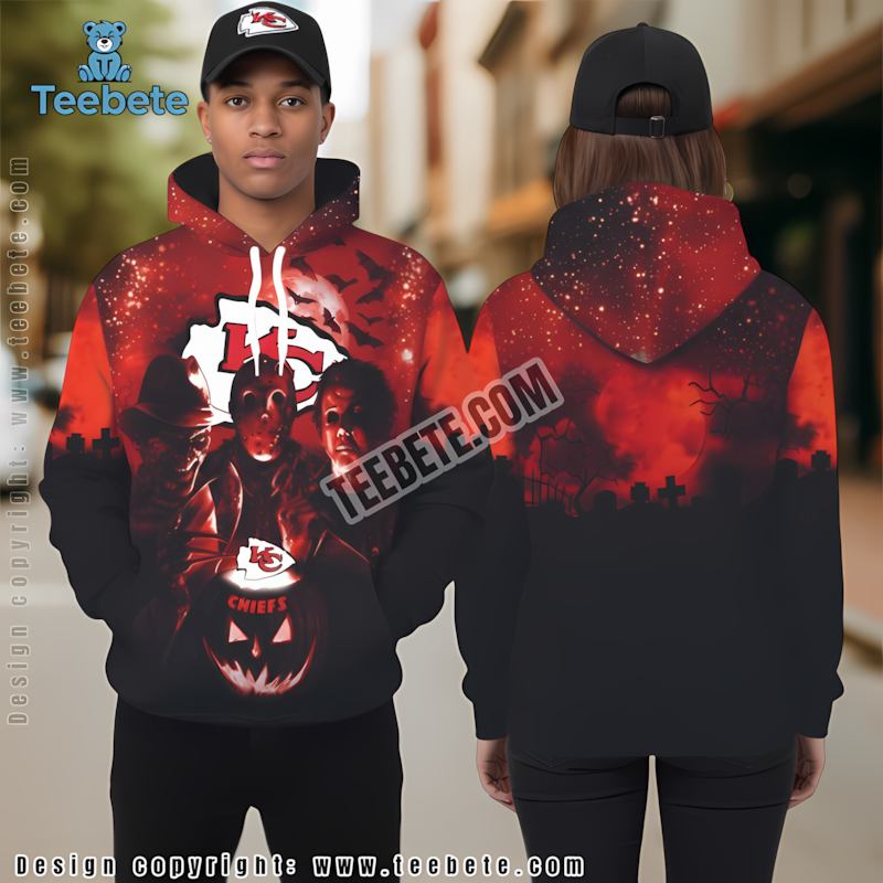 Kansas City Chiefs Michael Myers Jason Voorhees Halloween 3D Hoodie Red Black