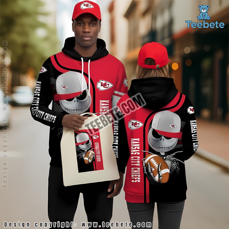 Kansas City Chiefs Jack Skellington 3D Hoodie Red Black Mens Graphic