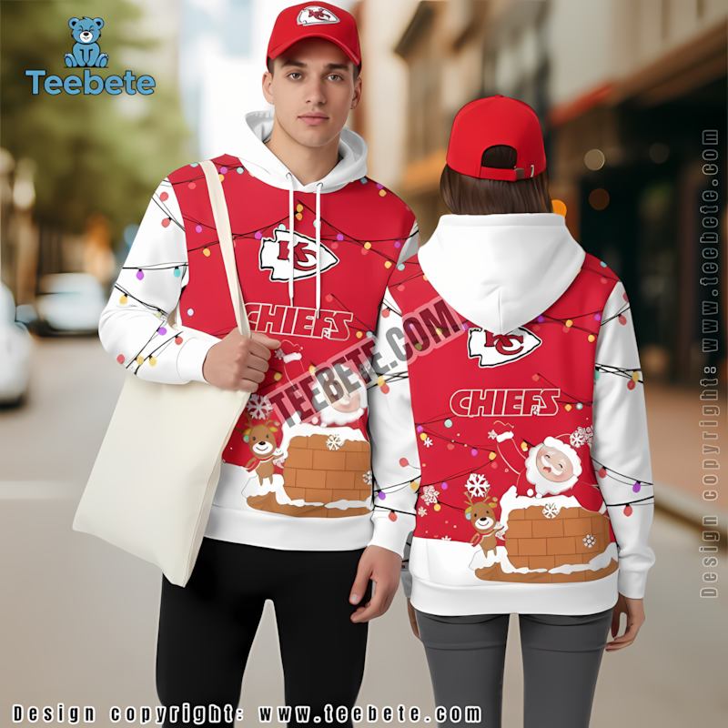 Kansas City Chiefs Santa Claus 3D Hoodie White Red Girls