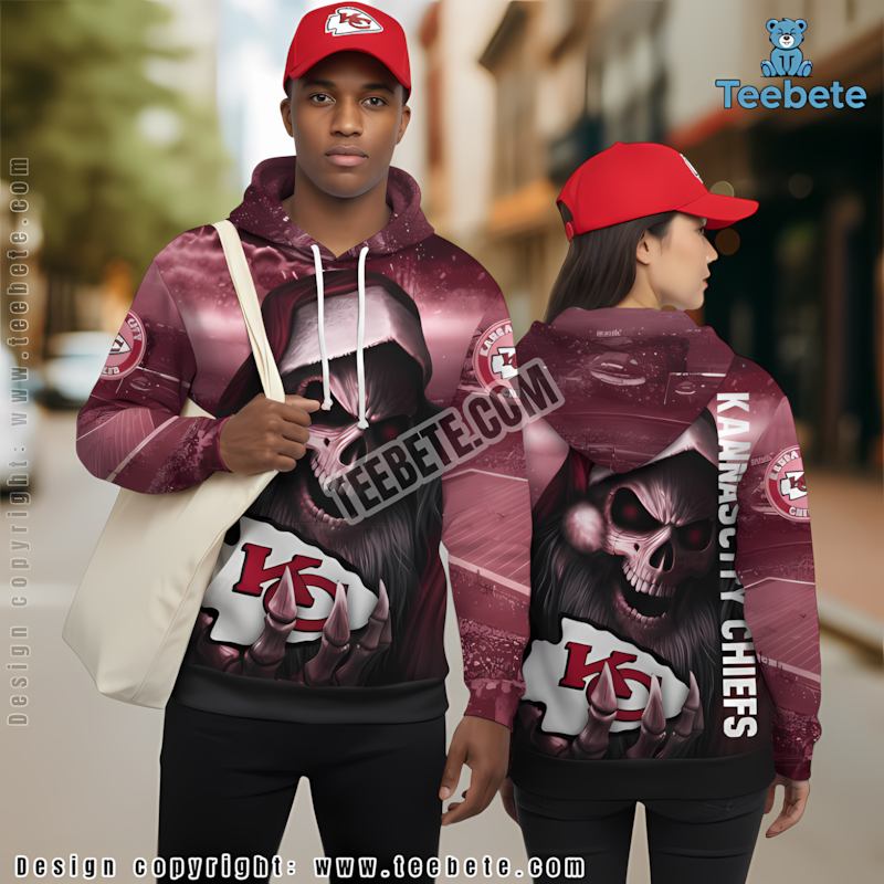 Kansas City Chiefs Santa Skull 3D Hoodie Black Red Mens