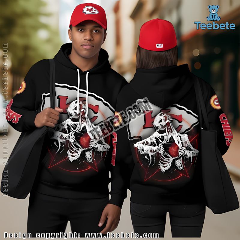 Kansas City Chiefs Skeleton Of Death 3D Hoodie Black Mens