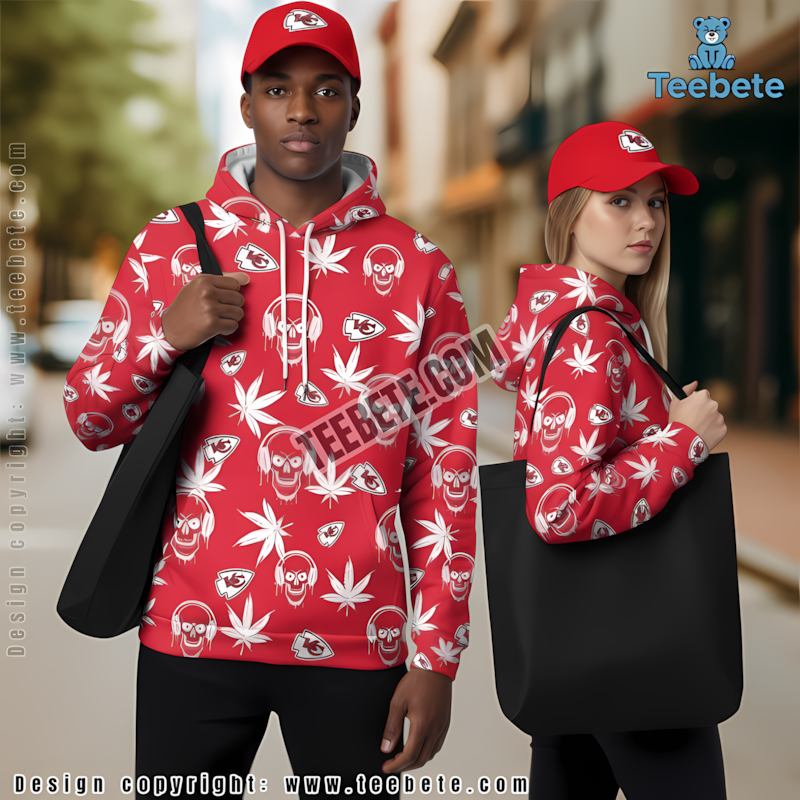 Kansas City Chiefs Skull And Weed 3D Hoodie White Red For Sale