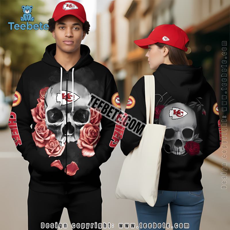 Kansas City Chiefs Skull Flowers Halloween 3D Hoodie Black Mens