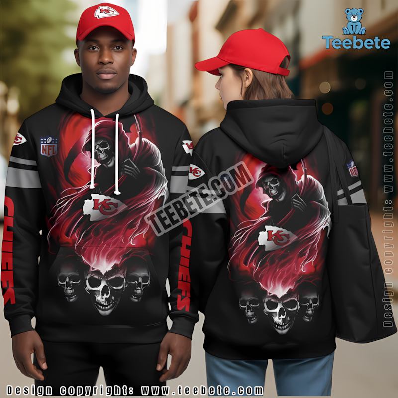 Kansas City Chiefs Skull 3D Hoodie Red Black Mens