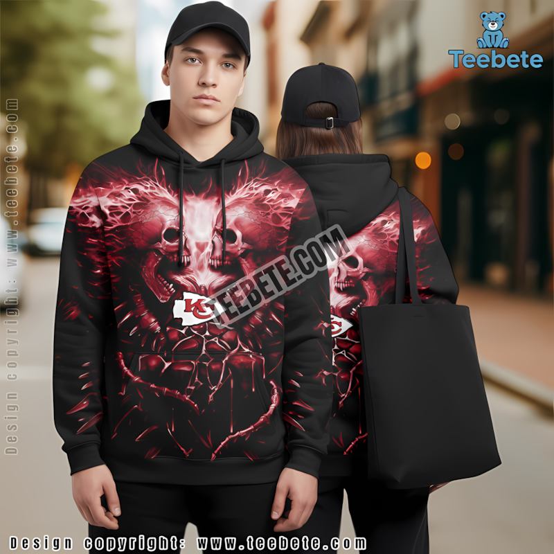Kansas City Chiefs Skull Unleash 3D Hoodie Red Black Mens