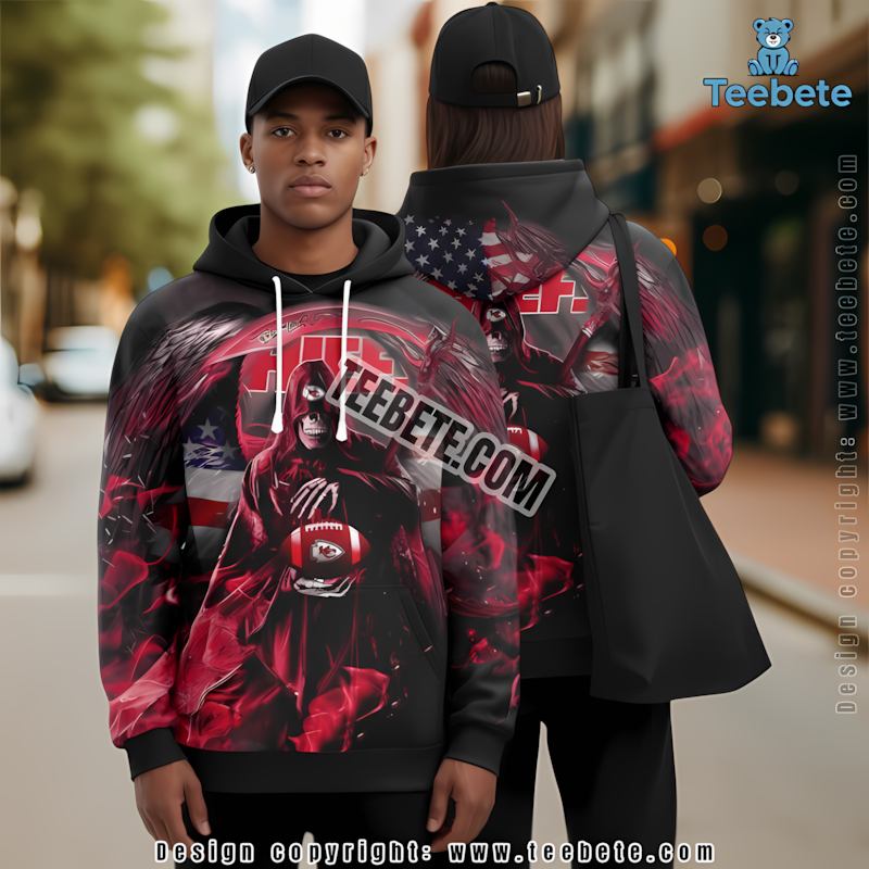 Kansas City Chiefs Skull Uprising 3D Hoodie Red Black Mens