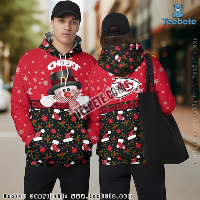 Kansas City Chiefs Snowman 3D Hoodie Black Red Boys