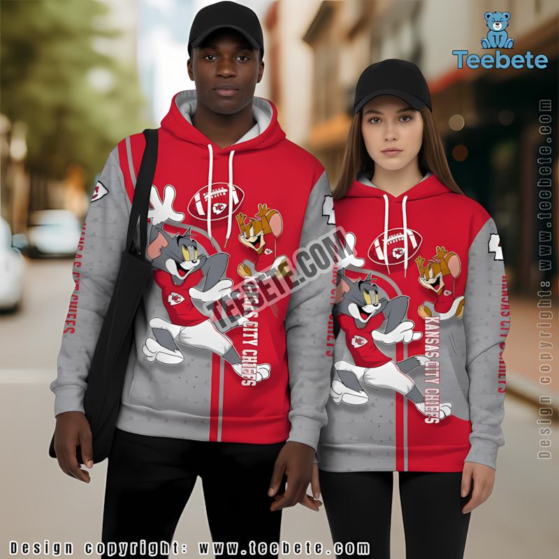Kansas City Chiefs Tom And Jerry 3D Hoodie Red Grey Graphic