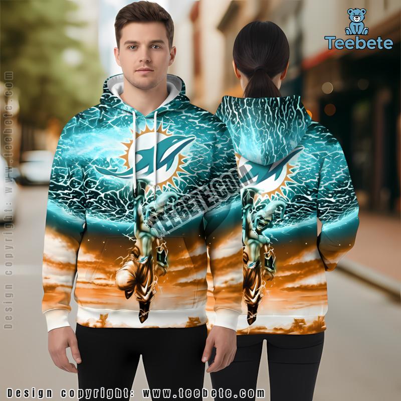 Miami Dolphins Kid Buu Dragon 3D Hoodie Blue Orange Printed
