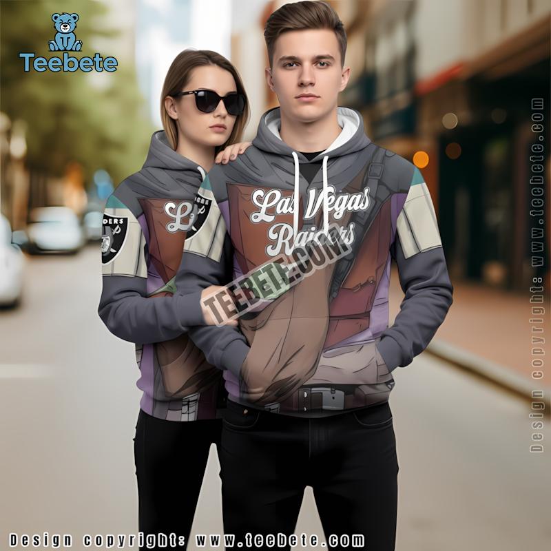 Las Vegas Raiders Baby Yoda Star Wars 3D Hoodie Grey Mens