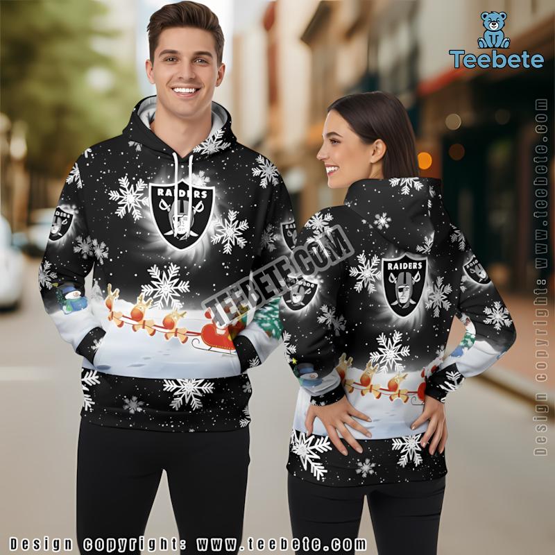 Las Vegas Raiders Christmas Snowman 3D Hoodie Graphic Black Las Vegas Raiders Christmas Snowman 3D Hoodie Graphic Black
