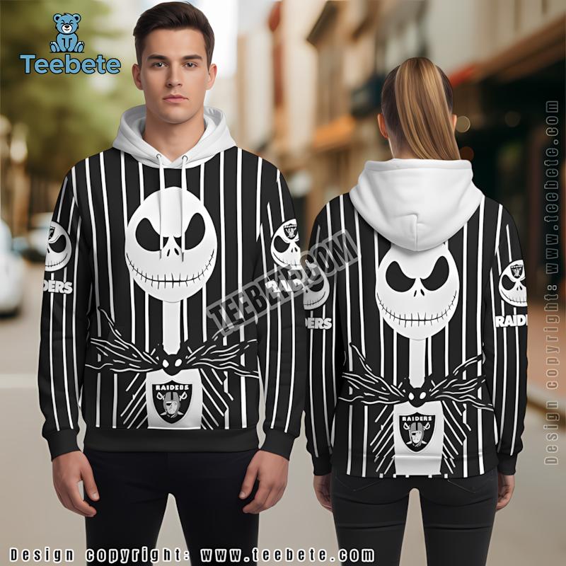 Las Vegas Raiders Halloween Jack Skellington 3D Hoodie White Black Womens