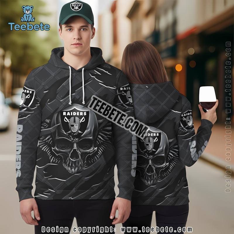 Las Vegas Raiders Skull Crack 3D Hoodie Black Puff Print