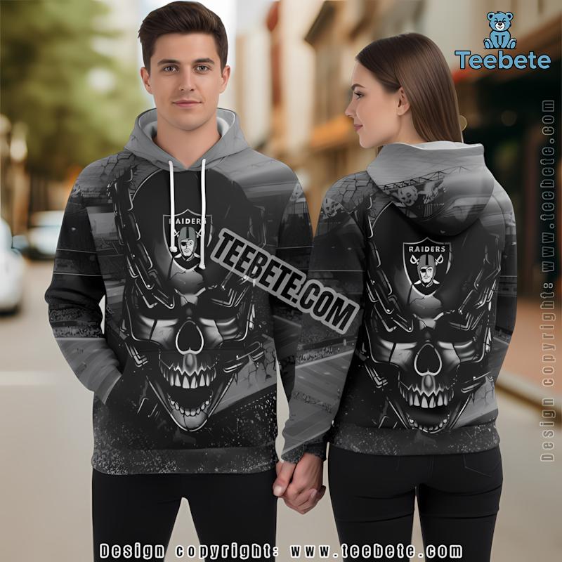 Las Vegas Raiders Skull With Chain 3D Hoodie Grey Boys