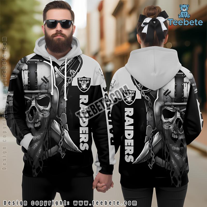Las Vegas Raiders Skull With Chain 3D Hoodie Grey Black