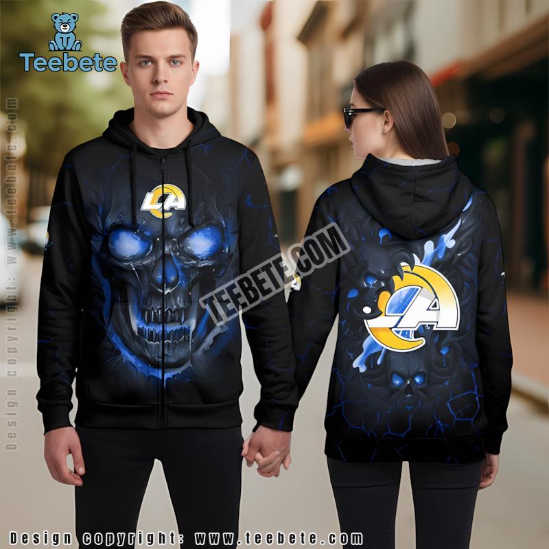 Lava Skull Los Angeles Rams 3D Hoodie Black Blue Boys