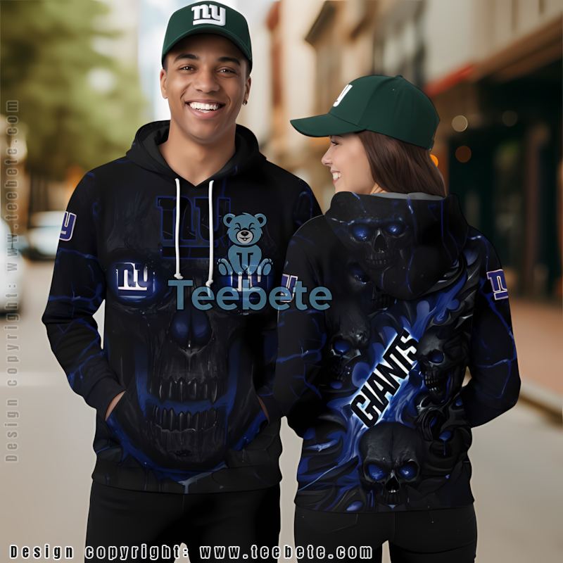 New York Giants Lava Skull 3D Zip Up Hoodie Black Blue