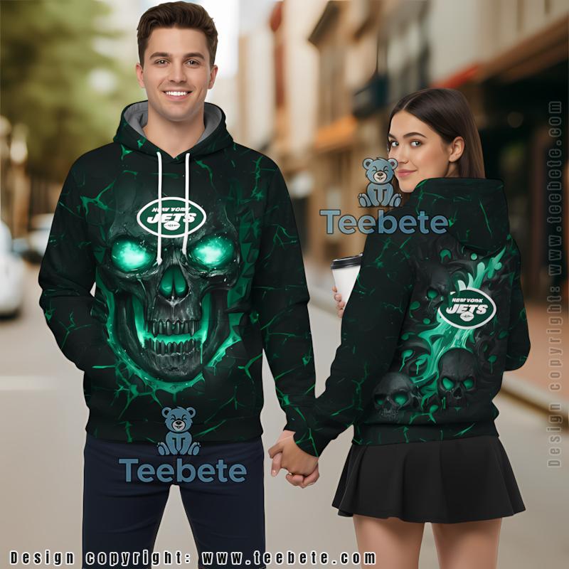 New York Jets Eagle Skull 3D Zip Up Hoodie Green