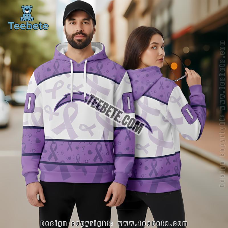 Los Angeles Chargers Lavender Fights Cancer Personalized 3D Hoodie Purple