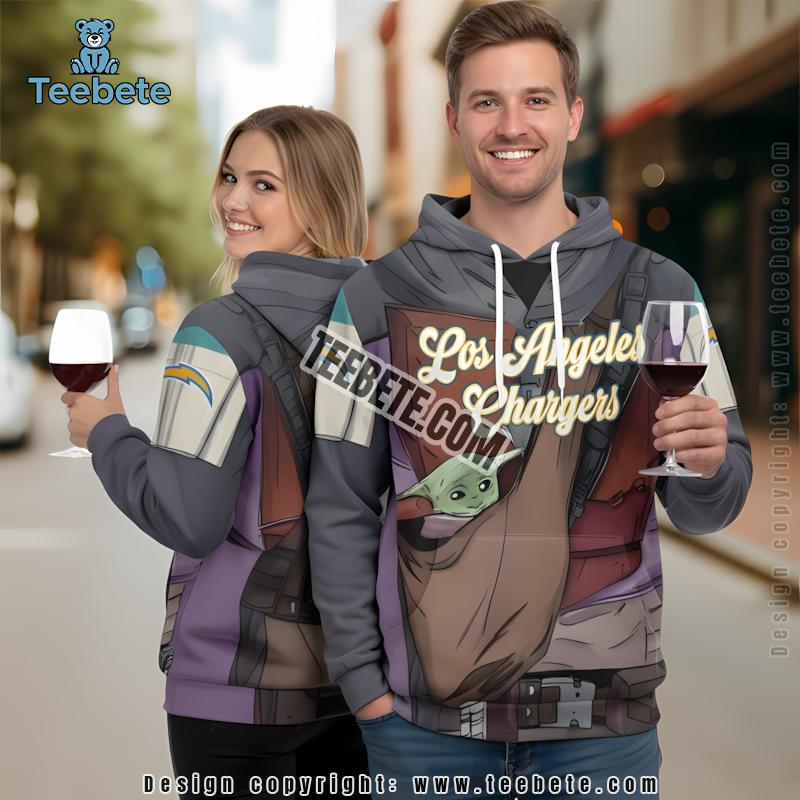 Los Angeles Chargers Baby Yoda 3D Hoodie Grey Puff Print