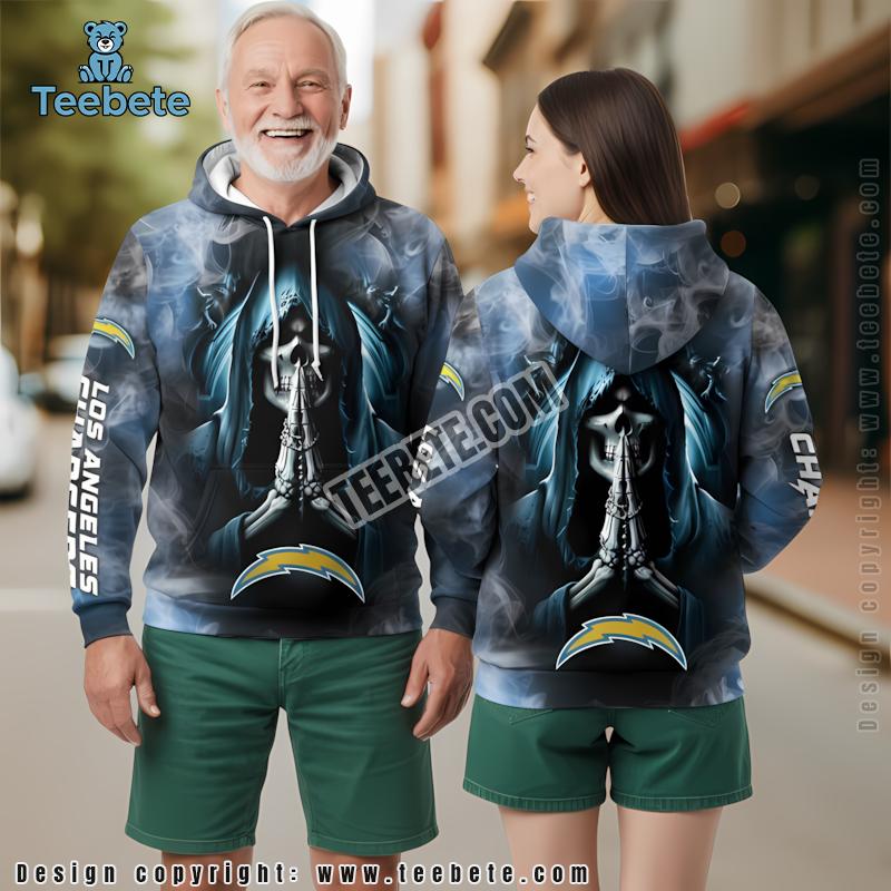Los Angeles Chargers Death Smoke 3D Hoodie Black Blue Mens