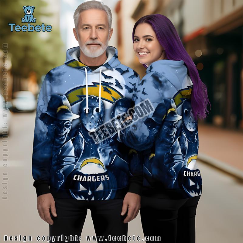 Los Angeles Chargers Freddy Krueger Jason Voorhees 3D Hoodie Blue Youth