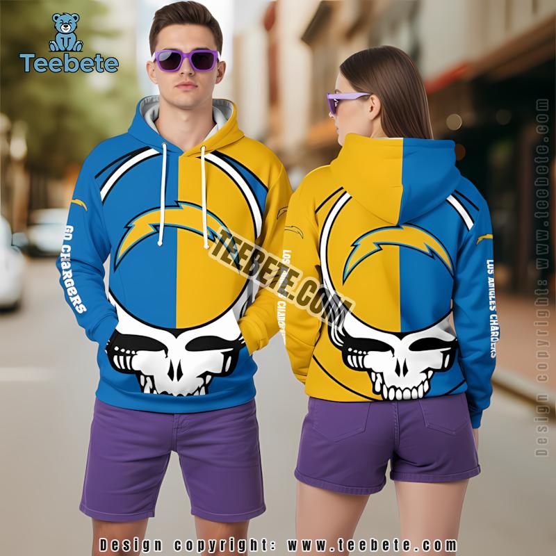 Los Angeles Chargers Grateful Dead 3D Hoodie Yellow Blue Puff Print