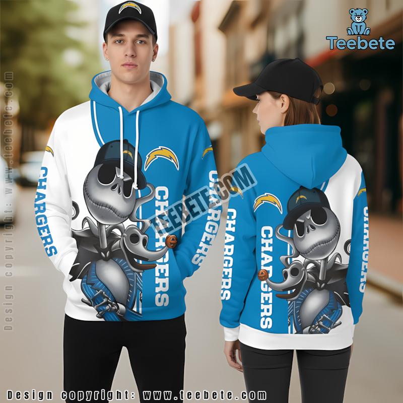 Los Angeles Chargers Jack Skellington 3D Hoodie White Blue Dad Mom