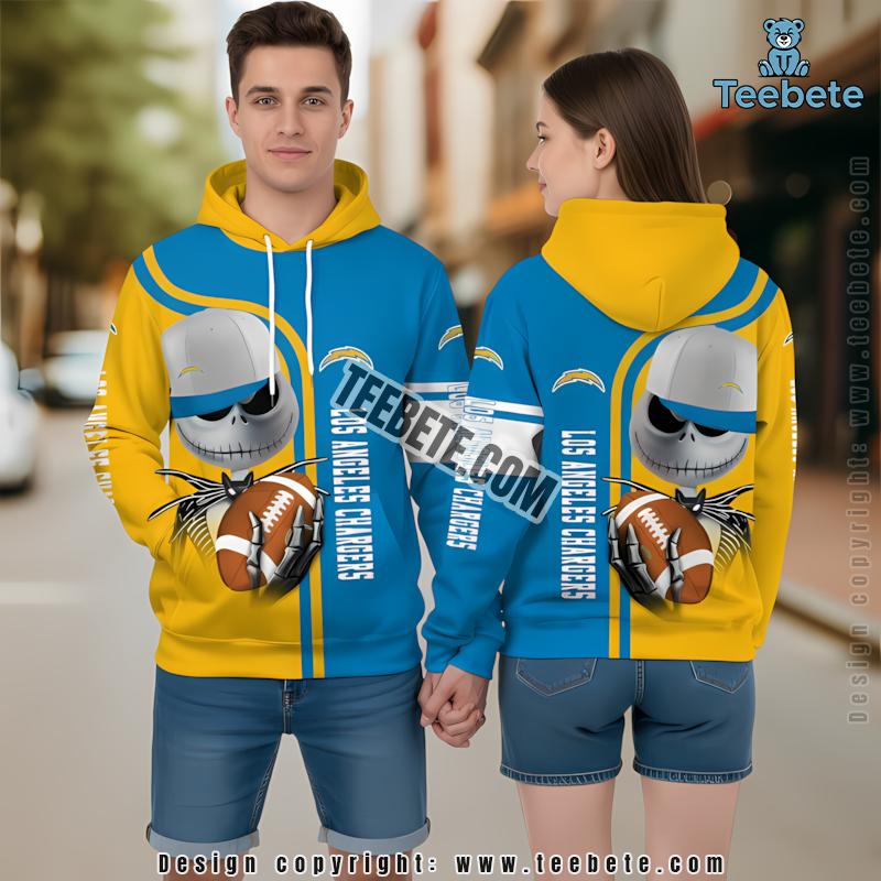 Los Angeles Chargers Jack Skellington Christmas 3D Hoodie Yellow Blue