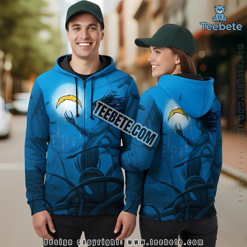 Los Angeles Chargers Mermaid Tentacles 3D Hoodie Blue Printed