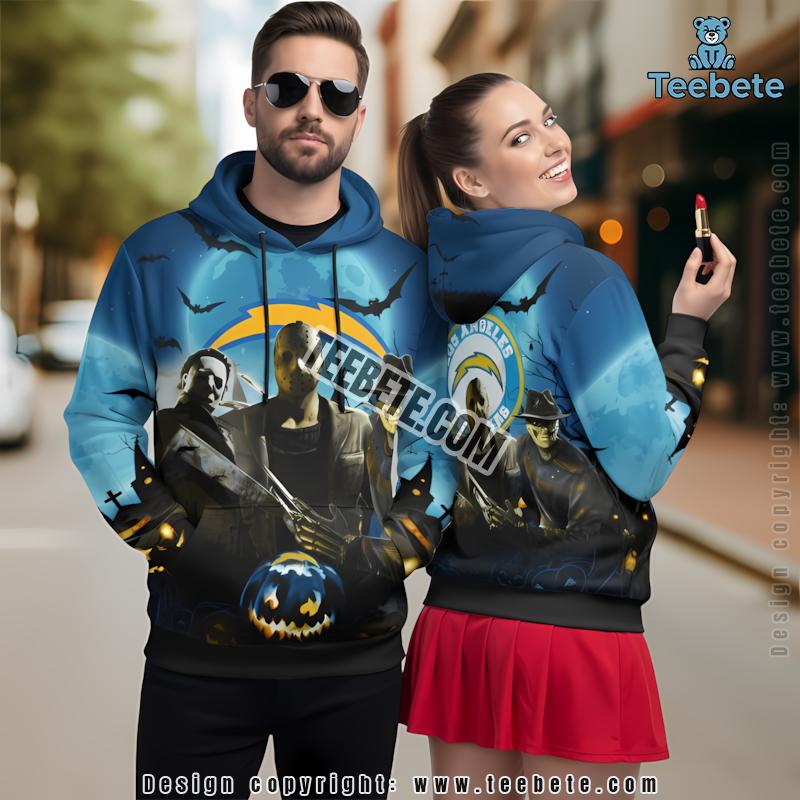 Los Angeles Chargers Michael Myers Freddy Krueger 3D Hoodie Blue Mens