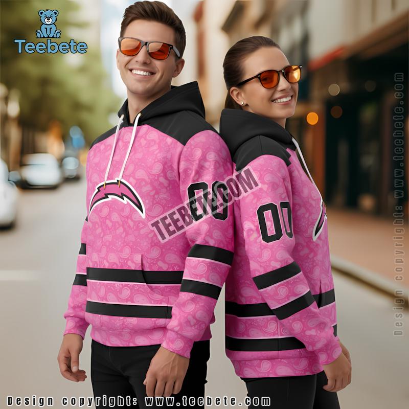 Personalized Los Angeles Chargers Breast Cancer 3D Hoodie Pink Mens