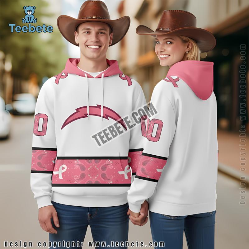 Personalized Los Angeles Chargers Breast Cancer 3D Hoodie Pink White