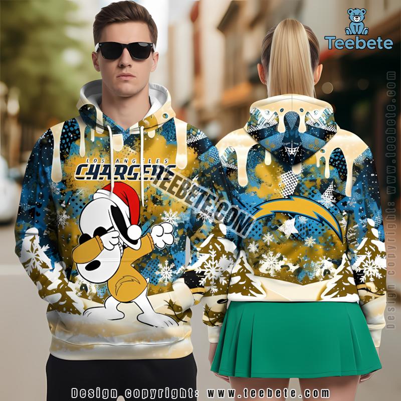Los Angeles Chargers Santa Snoopy Christmas 3D Hoodie Yellow Blue Printed