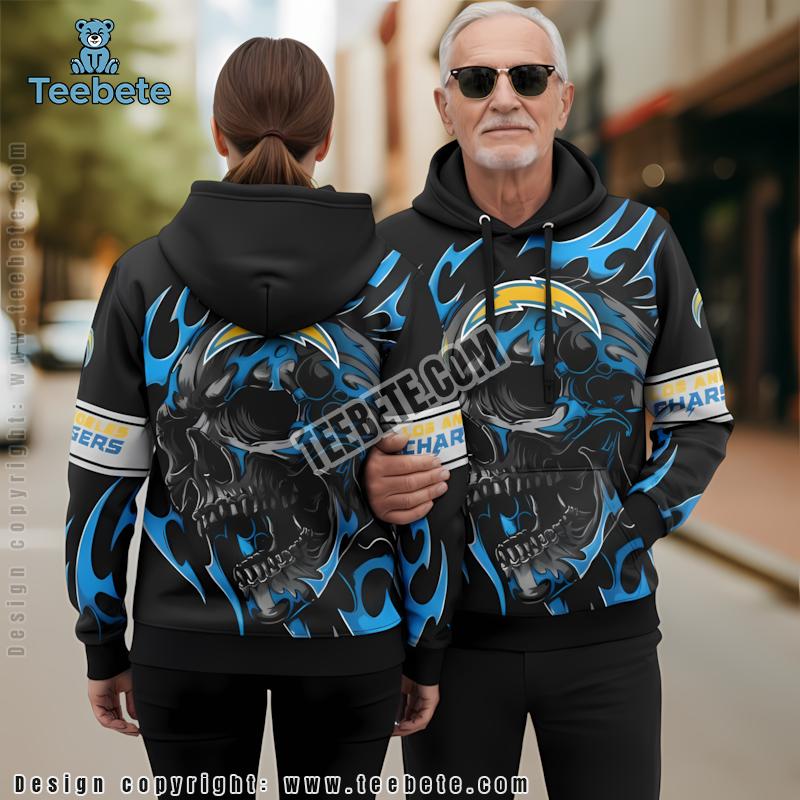 Los Angeles Chargers Skull 3D Hoodie Blue Black Print