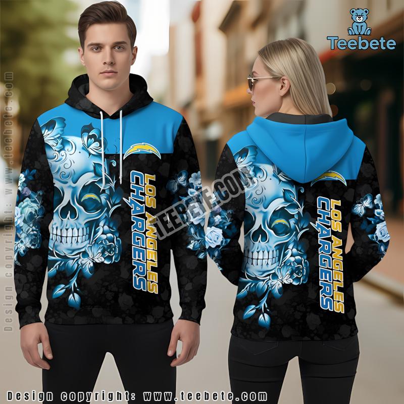Los Angeles Chargers Skull Crack 3D Hoodie Blue Black