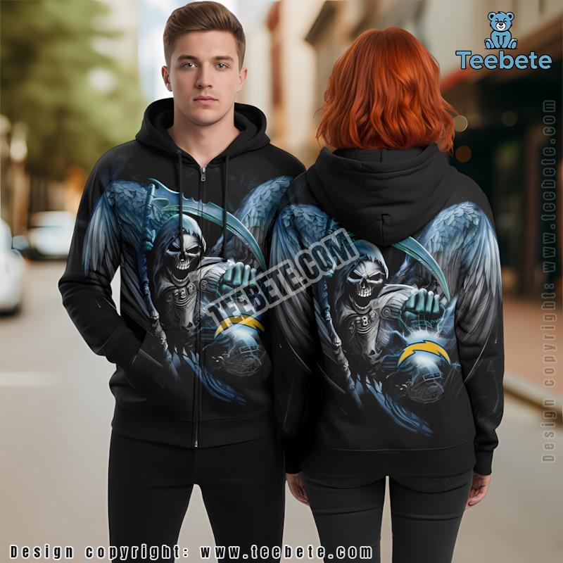 Los Angeles Chargers Skull Wings 3D Hoodie Black Mens