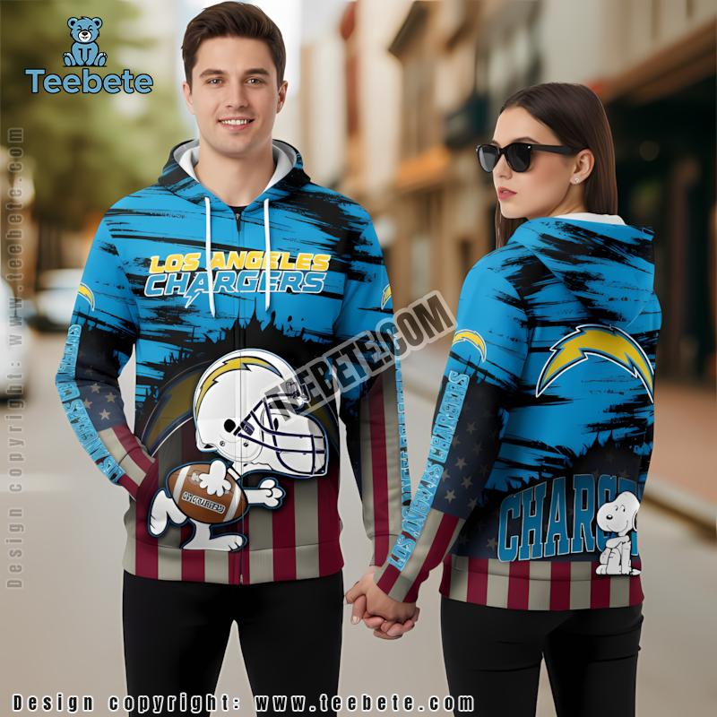 Los Angeles Chargers Snoopy 3D Hoodie Blue Puff Print