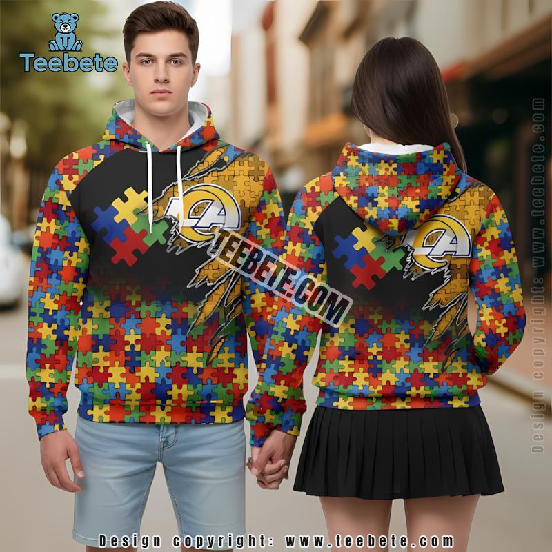 Los Angeles Rams Autism Awareness 3D Hoodie Black Unisex