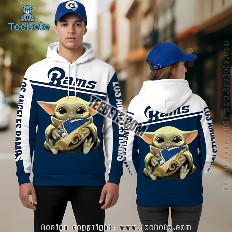 Los Angeles Rams Baby Yoda Star Wars 3D Hoodie Kids Blue White