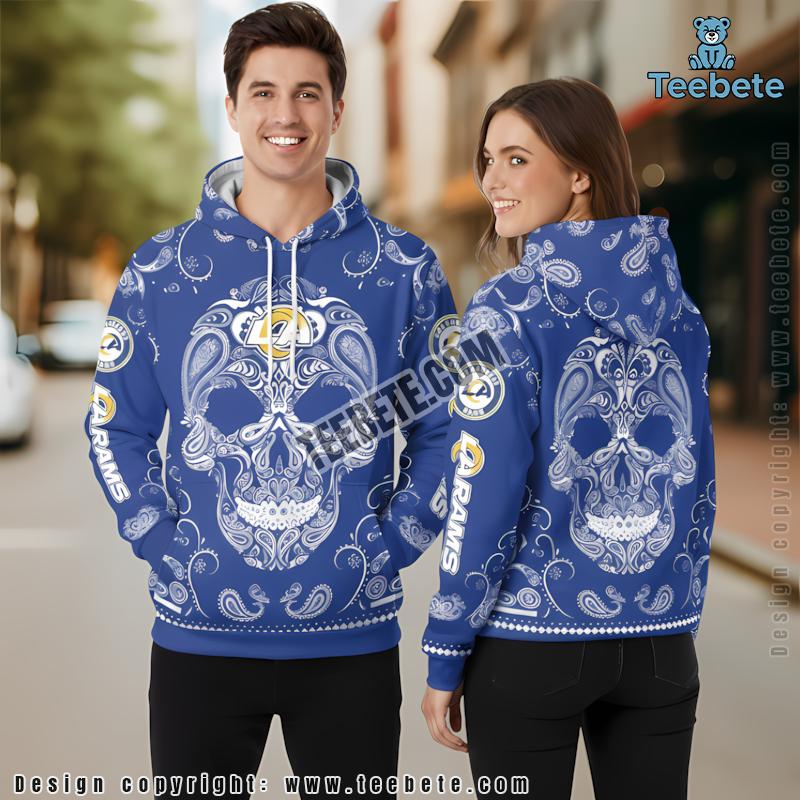 Los Angeles Rams Bandana Skull 3D Hoodie White Blue Dad Mom