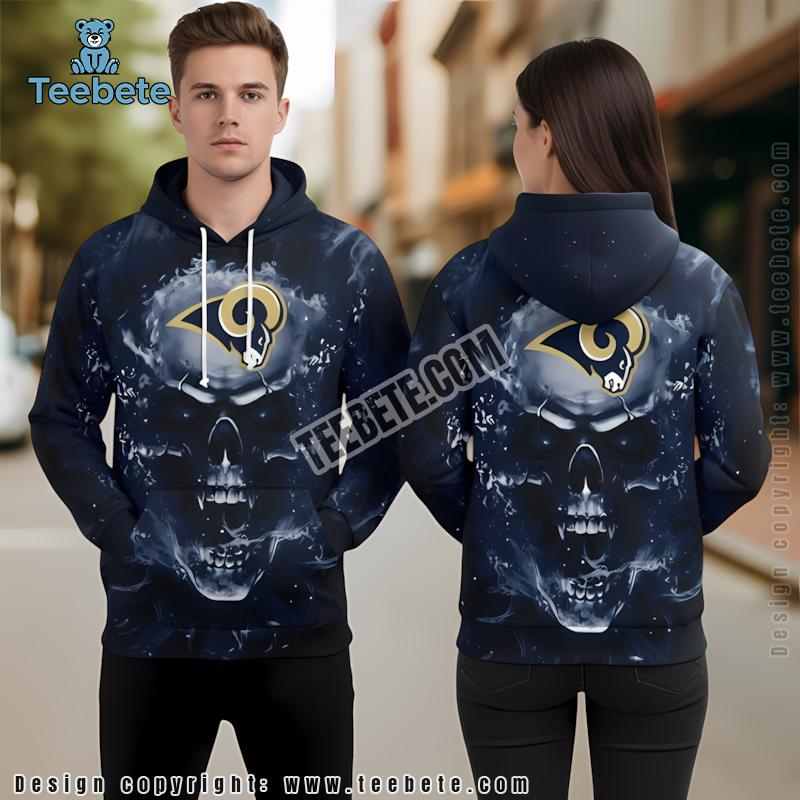 Los Angeles Rams Burning Skull 3D Hoodie Black For Sale