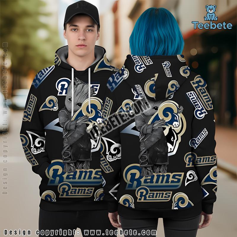 Los Angeles Rams Groot 3D Hoodie Black Blue Mens