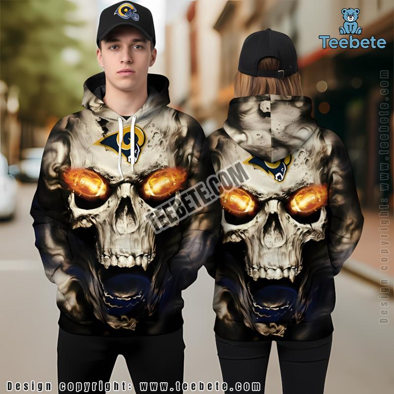 Los Angeles Rams On Fire In Skulls 3D Hoodie Graphic Black Mens