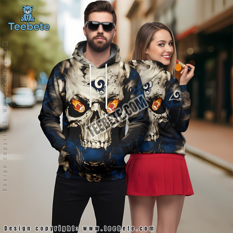 Los Angeles Rams Skull 3D Hoodie Puff Print Blue Black