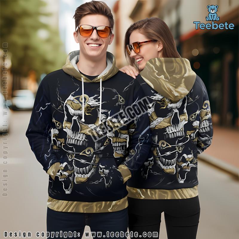 Los Angeles Rams Skull Funny 3D Hoodie Kids Yellow Black