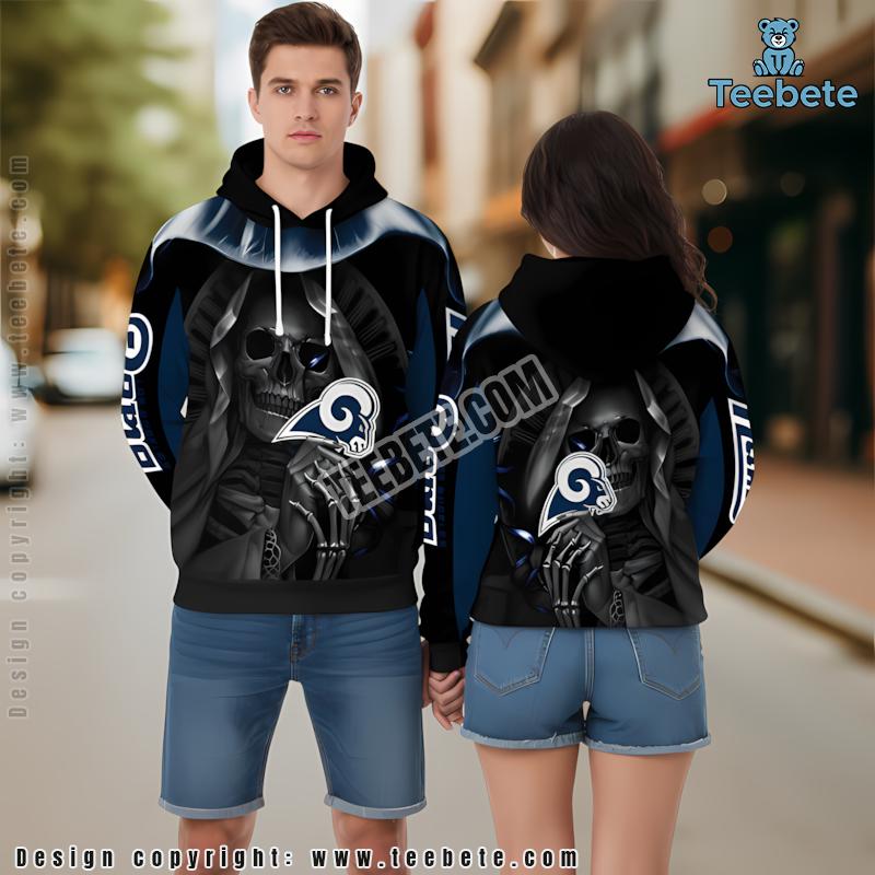 Los Angeles Rams Skull Hold 3D Hoodie Graphic Blue Black