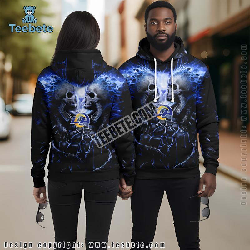 Los Angeles Rams Skull Unleash 3D Hoodie Black Blue For Sale