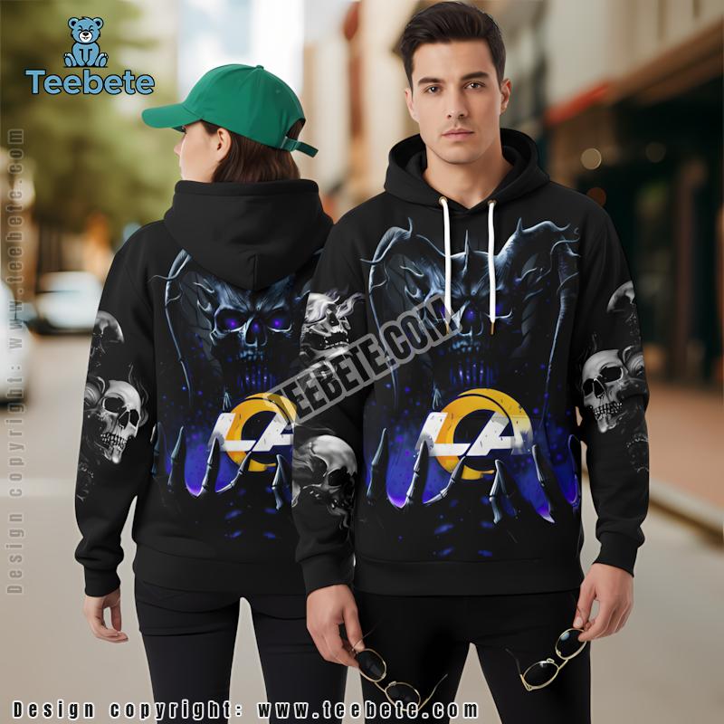 Los Angeles Rams Skull Uprising 3D Hoodie Puff Print Blue Black