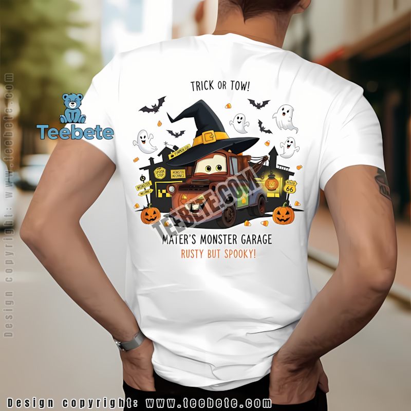 Maters Monster Garage Halloween Trick Or Tow Witch Hat Cartoon Car Shirt